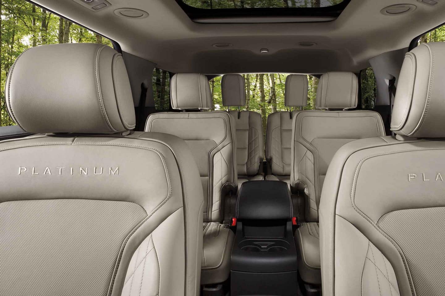 Image of the beige interior of a 2019 Ford Explorer.